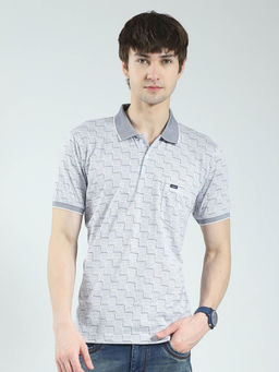 Monte Carlo - Men Blue Printed Collar Neck Polo T-shirt
