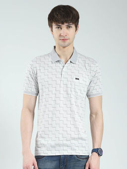 Monte Carlo - Men Grey Printed Collar Neck Polo T-shirt