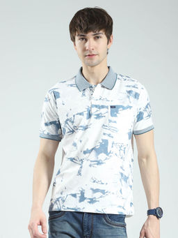 Monte Carlo - Men Blue Printed Collar Neck Polo T-shirt