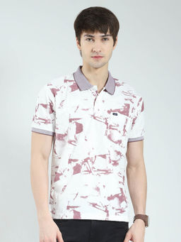 Monte Carlo - Men Purple Printed Collar Neck Polo T-shirt