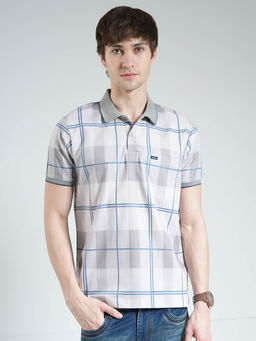 Monte Carlo - Men Grey Checks Collar Neck Polo T-shirt