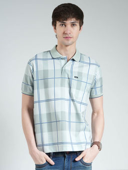 Monte Carlo - Men Green Checks Collar Neck Polo T-shirt