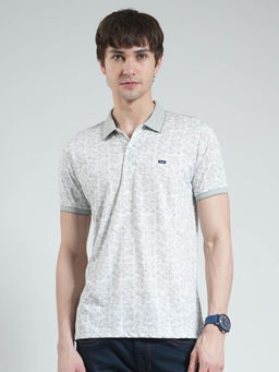 Monte Carlo - Men Grey Printed Collar Neck Polo T-shirt