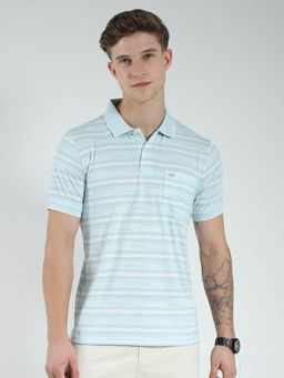 Monte Carlo - Men Blue Striped Collar Neck Polo T-shirt