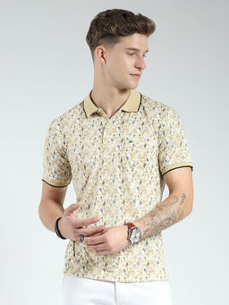 Monte Carlo - Men Yellow Printed Collar Neck Polo T-shirt
