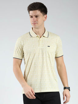 Monte Carlo - Men Yellow Printed Collar Neck Polo T-shirt