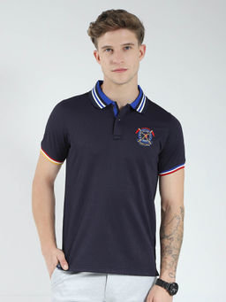 Monte Carlo - Men Navy Blue Solid Collar Neck Polo T-shirt