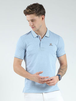 Monte Carlo - Men Blue Checks Collar Neck Polo T-shirt