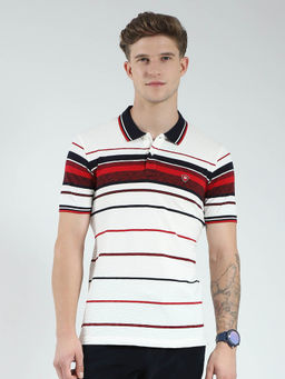 Monte Carlo - Men Off White Striped Collar Neck Polo T-shirt