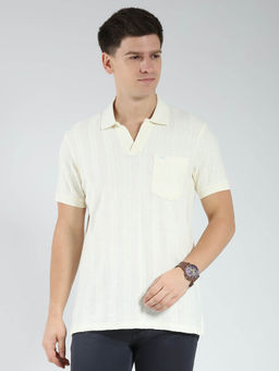 Monte Carlo - Men Cream Textured Collar Neck Polo T-shirt