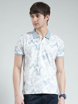 Monte Carlo - Men Blue Printed Collar Neck Polo T-shirt