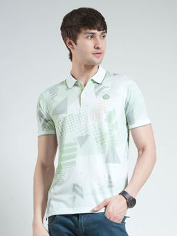Monte Carlo - Men Green Printed Collar Neck Polo T-shirt