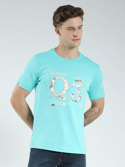 Monte Carlo - Men Turquoise Graphic Printed Round Neck T-shirt