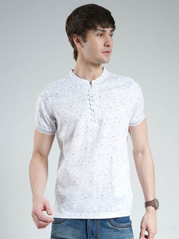 Monte Carlo - Men White Printed Round Neck T-shirt