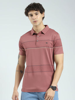 Monte Carlo - Men Mauve Striped Collar Neck Polo T-shirt