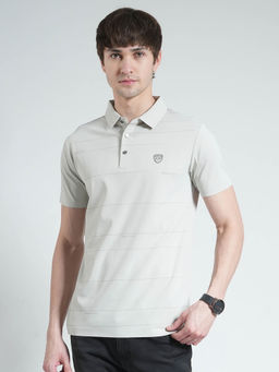Monte Carlo - Men Grey Striped Collar Neck Polo T-shirt