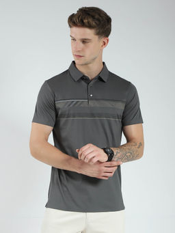 Monte Carlo - Men Grey Slim Fit Collar Neck Polo T-shirt