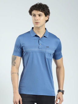 Monte Carlo - Men Blue Checks Collar Neck Polo T-shirt