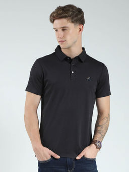 Monte Carlo - Men Black Printed Collar Neck Polo T-shirt