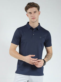 Monte Carlo - Men Navy Blue Printed Collar Neck Polo T-shirt