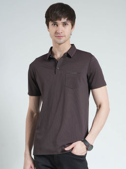 Monte Carlo - Men Brown Textured Collar Neck Polo T-shirt
