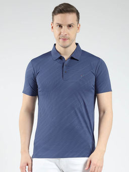 Monte Carlo - Men Navy Blue Textured Collar Neck Polo T-shirt