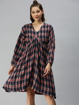 SHOWOFF - Women Checked Multi Fit and Flare Dress