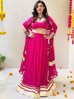 Doria Lifestyle - Pink Embellished Ready to Wear Lehenga with Blouse and Dupatta