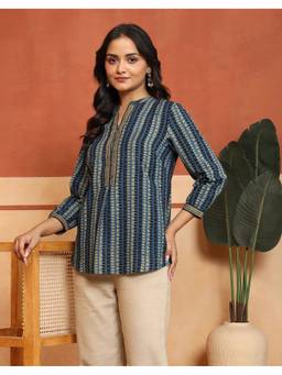 Fabindia - Blue Cotton Printed Dabu Tunic