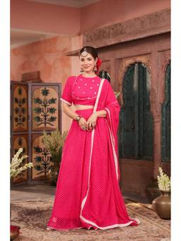 Scakhi - Pink Mothra Printed Mirror Embroidered Lehenga with Blouse and Dupatta