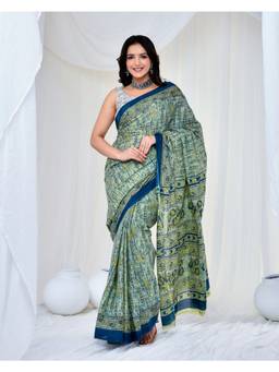 Doria Lifestyle - Green Ethnic Motifs Pure Cotton Block Print Saree