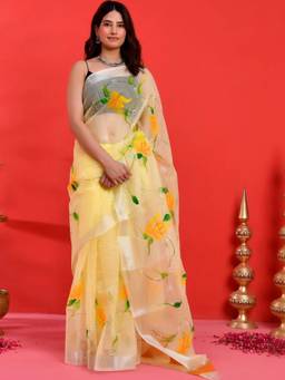 Doria Lifestyle - Yellow Floral Kota Saree