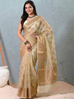 Doria Lifestyle - Beige Woven Design Zari Kota Saree