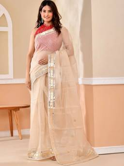 Doria Lifestyle - Cream Gota Patti Kota Doria Saree