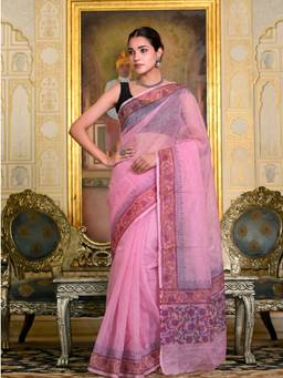 Doria Lifestyle - Pink Ethnic Motifs Kota Saree