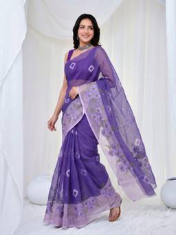 Doria Lifestyle - Purple Floral Embroidered Kota Saree
