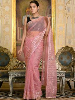 Doria Lifestyle - Pink Embellished Gota Work Heavy Work Kota Doria Saree