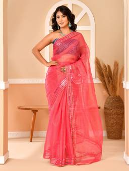 Doria Lifestyle - Embellished Pink Gotta Patti Designer Kota Saree