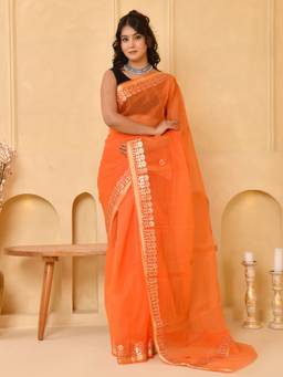 Doria Lifestyle - Orange Embellished Gotta Patti Designer Kota Saree
