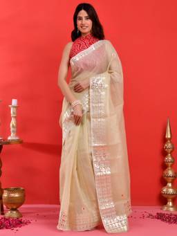 Doria Lifestyle - Cream-Coloured Kota Saree