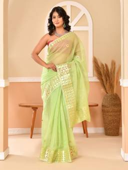 Doria Lifestyle - Green Embellished Gotta Patti Designer Kota Saree