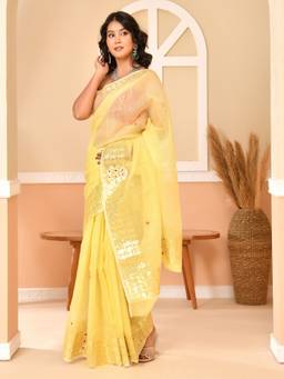 Doria Lifestyle - Yellow Embellished Gotta Patti Designer Kota Saree