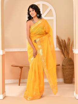 Doria Lifestyle - Embellished Yellow Gotta Patti Designer Kota Saree