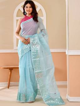 Doria Lifestyle - Blue Embellished Gotta Patti Designer Kota Saree