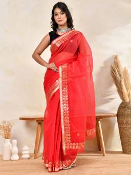Doria Lifestyle - Red Embellished Gotta Patti Designer Kota Saree