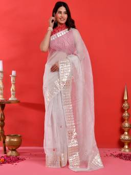Doria Lifestyle - White Embellished Gotta Patti Designer Kota Saree