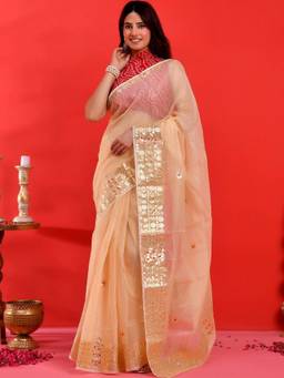 Doria Lifestyle - Beige Embellished Embroidered Designer Kota Saree