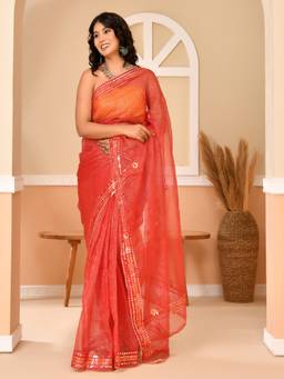Doria Lifestyle - Red Woven Design Gotta Patti Designer Kota Saree