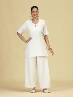 Cotton Culture - Off White Diamond Pintuck Pure Cotton Kurta