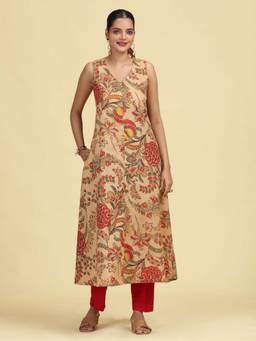 Cotton Culture - Multi-Color Floral Printed Sleeveless Cotton Kurta